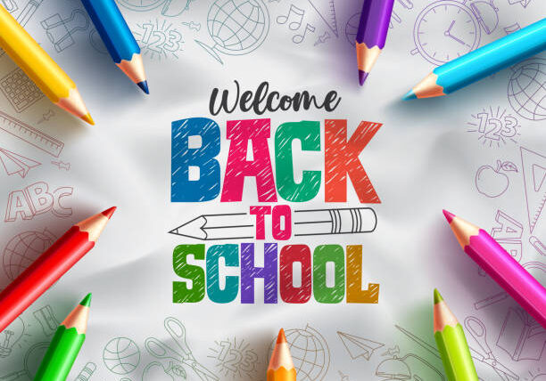 Back to school vector background design. Welcome back to school text with colorful pencils educational supplies element in hand drawn background. Vector illustration