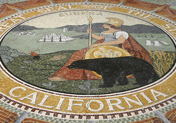 photograph, color, the great seal of the state of california, tiles,