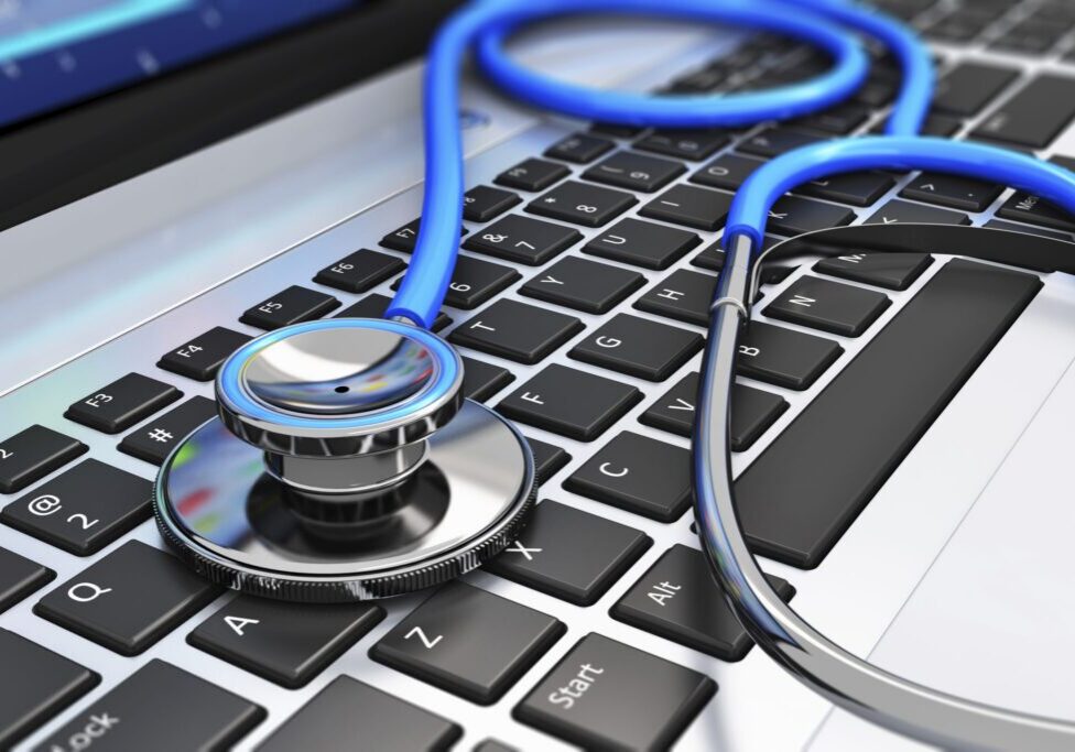 Stethoscope on laptop keyboard